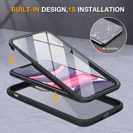 Glass Series Designed for Iphone 11 Case [2023 Upgraded] Full-Body Rugged Bumper Case with Built-In 9H Tempered Glass Screen Protector and Camera Protector (Black) image 1