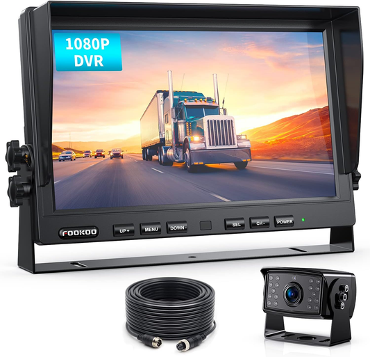 Ⅱ 10" 1080P Wired Backup Camera System,10-Inch HD Dual Split Screen Monitor with Recording IP69 Waterproof Rear View Camera Parking Lines Supports up to 2 Cameras for Truck/Trailer/Rv(Dy101) image 0