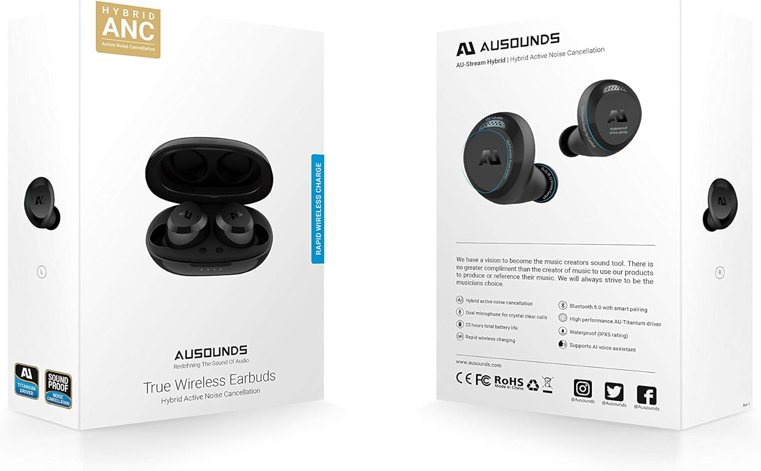 Au-Stream Hybrid Bluetooth True Wireless Hybrid Active Noise Cancelling Earbuds with Touch Controls, Wireless Charging Case, and Premium Dynamic Drivers, Gray image 6
